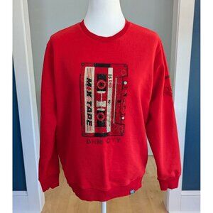 Denim City Rhinestone Mix Tape Red Sweatshirt Women's Size Large RARE